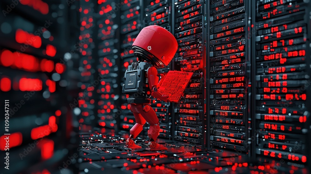 Leinwandbilder ai-powered server room under red breach alert lighting enhancing data security and operational effic