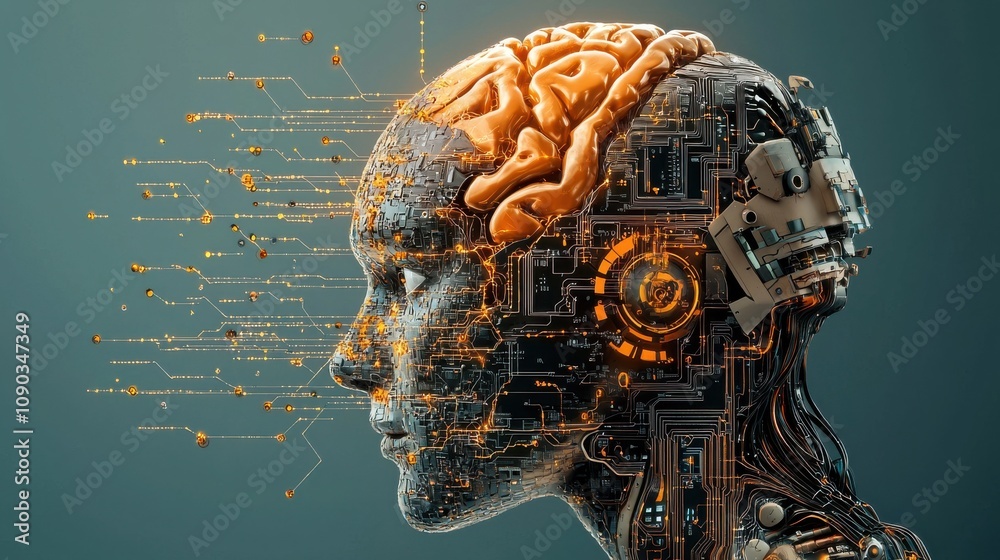 Leinwandbilder exploring the glitch effects of an ai brain visualization in a digital environment
