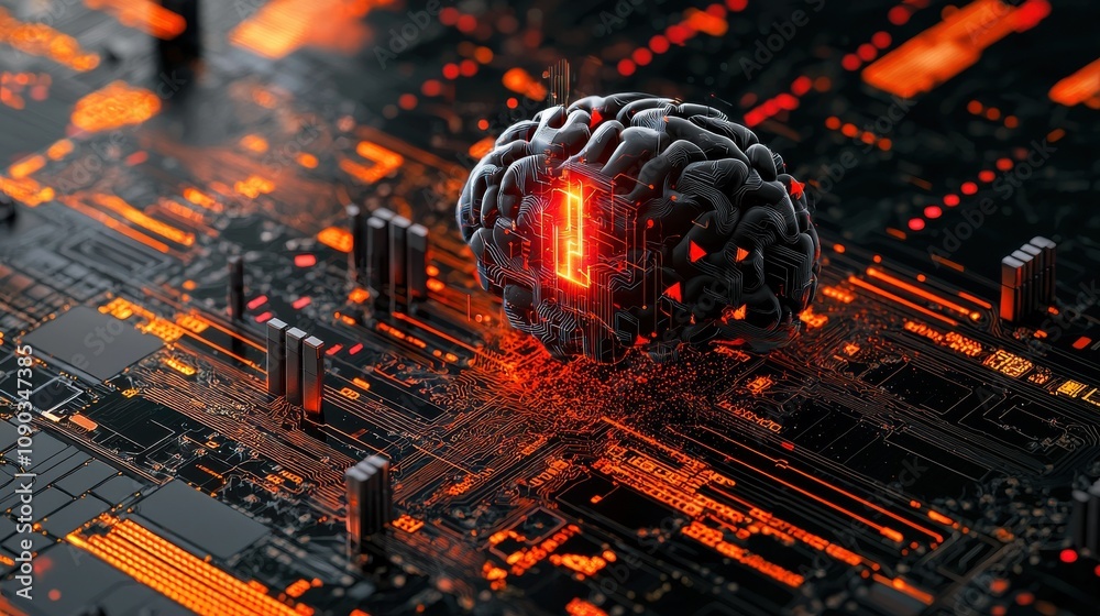 Aufkleber Closeup of ai brain visual with glitch effects digital environment abstract concept technology perspective standard representation