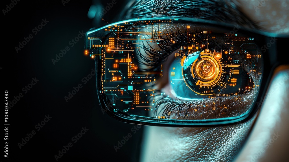 Poster illuminated closeup of hacker's face behind breached ai standards in digital realm