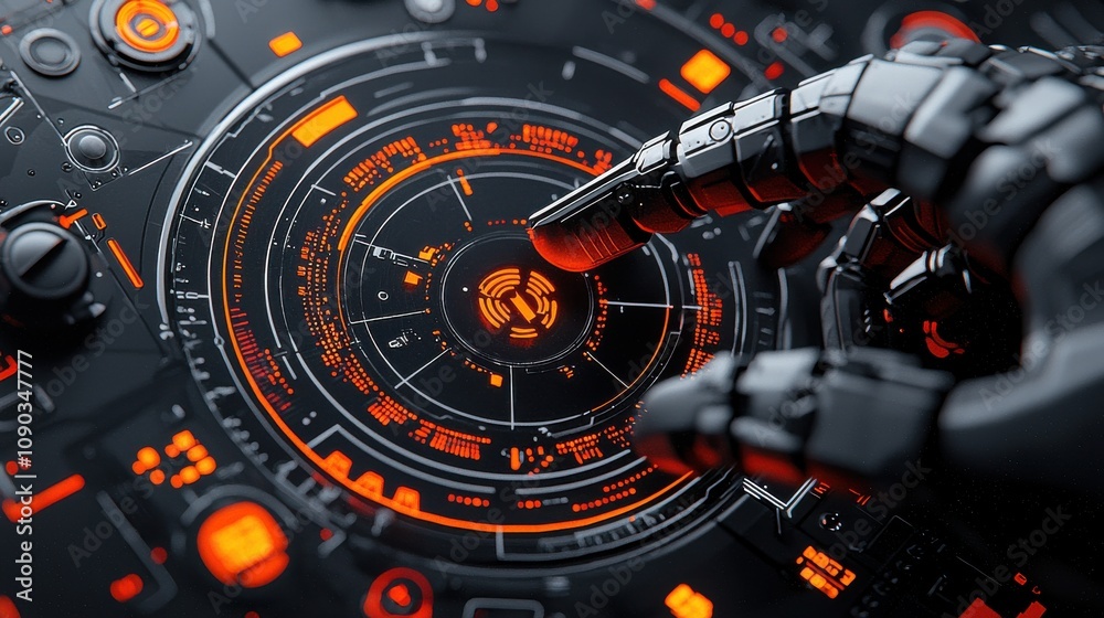 Poster Ai surveillance protocols and dark interface warning messages exploring technological implications in digital environments