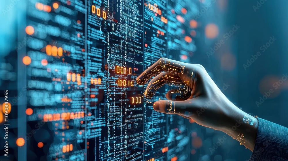 Poster Analyzing compromised ai systems glowing data streams digital environment technical report cybersecurity implications