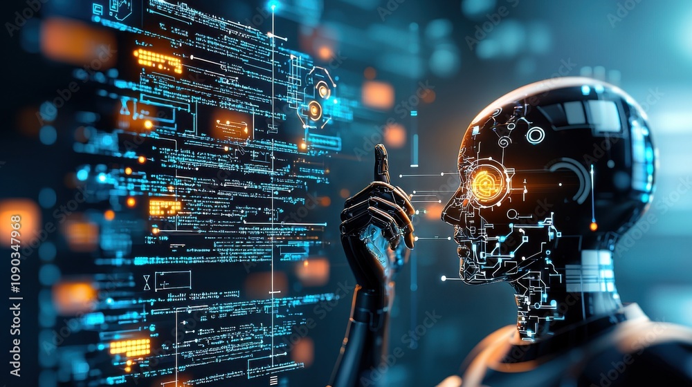 Poster Decoding hacked ai code encrypted error lines in a vibrant digital landscape for enhanced understanding of technology