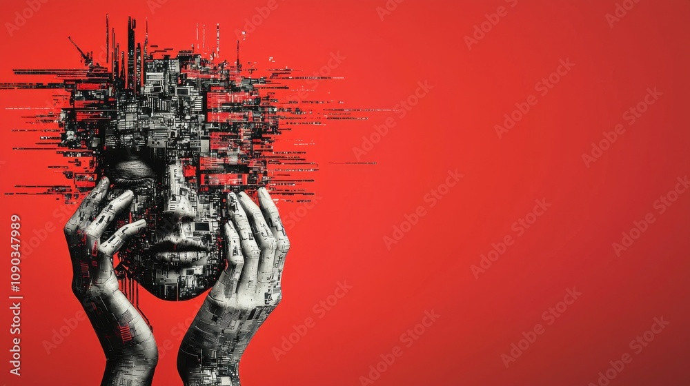Poster Hands accessing breached ai database in a vivid red environment a digital security event unveiled
