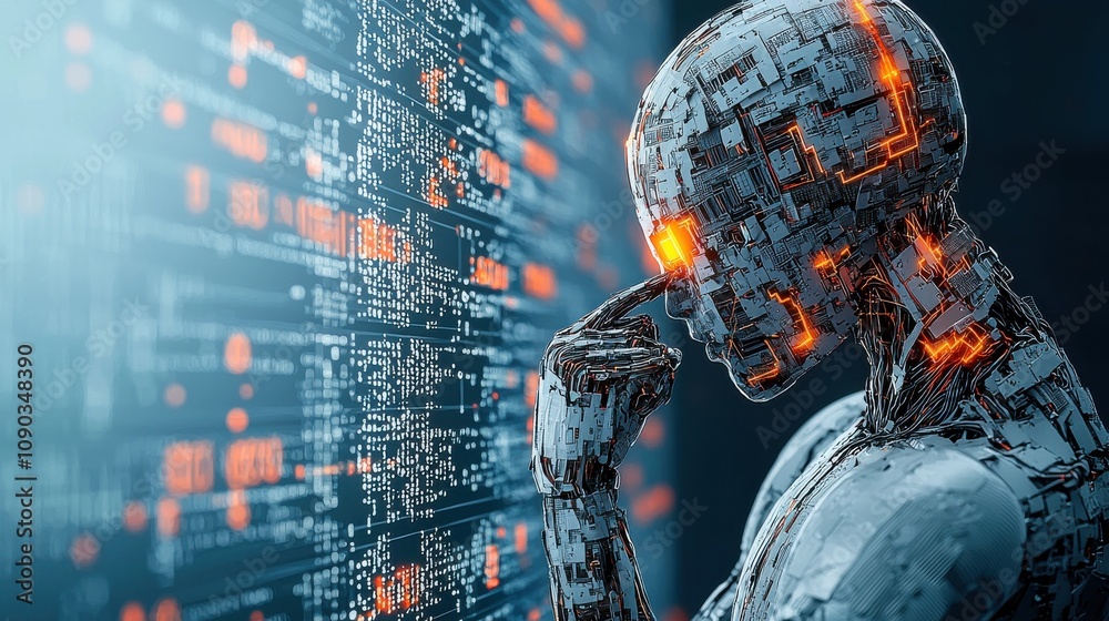 Poster exploring holographic ai brain glitch effects vulnerability standards in a digital environment futur