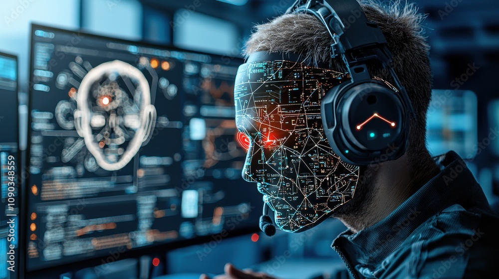 Aufkleber Analyzing the impact of ai breaches multiple screens showcase cybersecurity standards global tech conference digital report high-tech environment expert perspectives data security dynamics