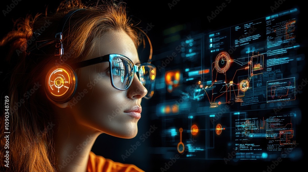 Poster Programmer resolving corrupted ai algorithm in dark cyber environment technology exploration futuristic perspective