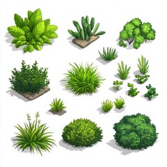 Collection of Diverse Green Plants and Flowers