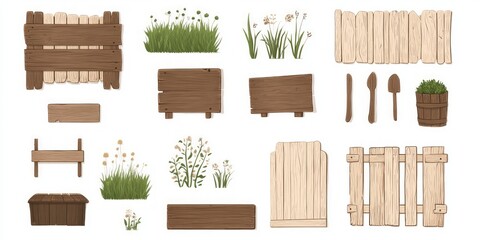Wooden Fence and Sign Collection - Rustic Design Elements