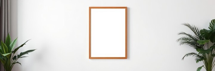 Obraz premium A realistic mockup of a hanging poster on a white wall, perfect for showcasing artwork or designs, template, frame