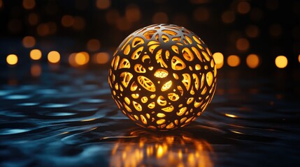 Fototapeta premium Glowing 3D Golden Sphere with Intricate Design