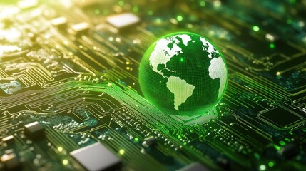 Green Earth with Circuitry Patterns in 3D Design