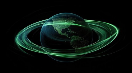 Green Spirals Wrapping Around Earth in 3D Abstract Design