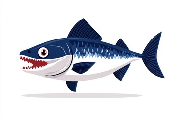 Obraz premium Tuna ahi drawn as a flat 2D illustration, with bold colors on a pure white background