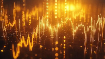 Obraz premium Golden Glowing Financial Charts Rising Upwards