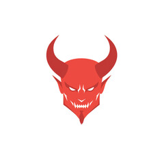 A demonic red skull with sharp horns and an aggressive expression, embodying a fierce and menacing character, on Transparent Background