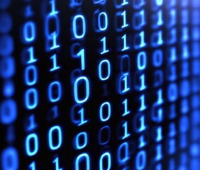 Abstract representation of digital data in binary code, illuminated with blue light, symbolizing technology, communication, and data processing in modern computing environments.