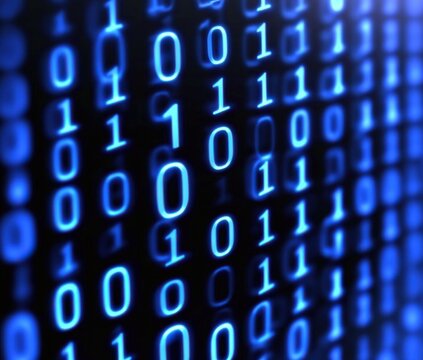 Abstract representation of digital data in binary code, illuminated with blue light, symbolizing technology, communication, and data processing in modern computing environments.