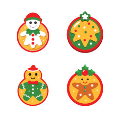 Naklejka premium 4 icon set christmas cookie vector illustration on white background