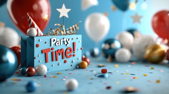 A vibrant and festive party with a variety of colorful balloons confetti streamers and other festive elements  The image exudes a sense of joy excitement and merriment