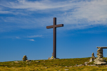 Wooden cross on the top of Pilsko in the Beskid Żywiecki