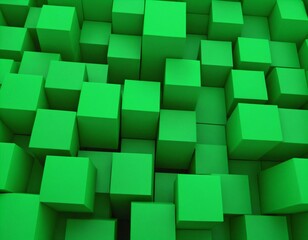 A digital 3d render of multiple, interconnected green cubes creating a geometric pattern with a modern and abstract aesthetic. Ai generated image.