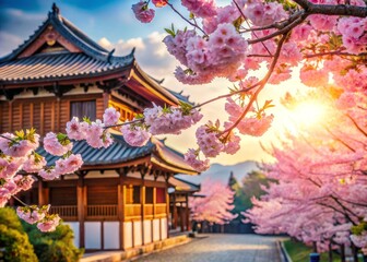 Fototapeta premium Serene Cherry Blossoms in Kyoto: A Candid Spring Moment