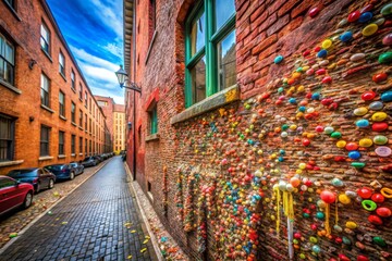Fototapeta premium Vibrant Gum Wall in Seattle: A Colorful Urban Landmark for Unique Photography