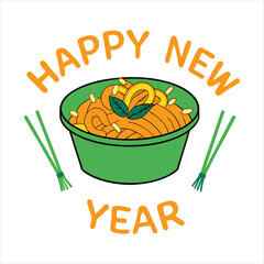 Happy new year celebration with fast food(noodles,pasta,soup) vector illustration on white background.