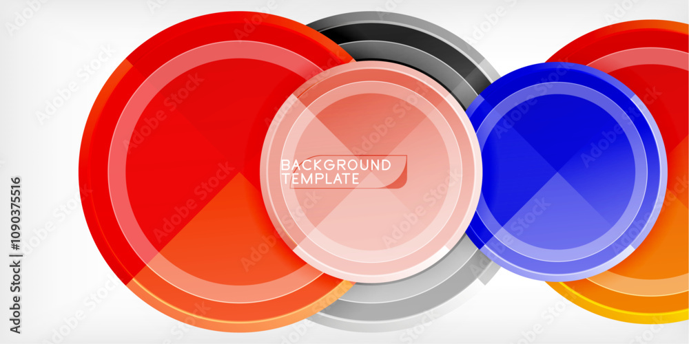 Poster abstract background - multicolored circles, trendy minimal geometric design, vector illustration