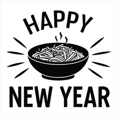 Happy new year celebration with food(noodles,pasta) vector illustration on white background.