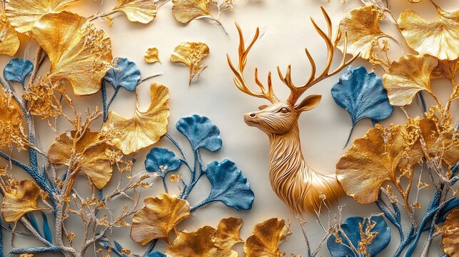 3d modern canvas art mural wallpaper landscape moon, golden christmas trees, colorful mountains