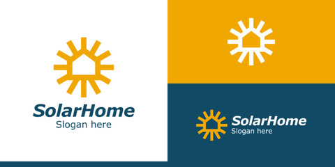 Home solar logo design. House building logo vector with abstract sun design graphic symbol icon