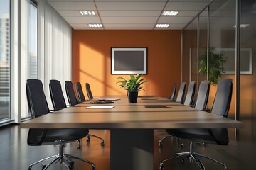 Fototapeta premium Modern Office Meeting Room with Table and Chairs