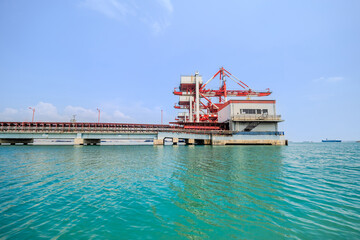 Offshore Industrial Crane. Industrial Crane for transfering coal for power plant fuel.