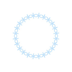 Round frame with blue snowflakes isolated on transparent and white background. Winter element close-up for sale design decoration. Vector Christmas illustration. Background with place for text