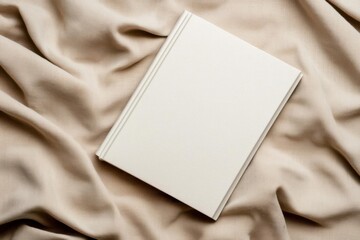 Fototapeta premium mockup template. Book cover mockup with customizable front design, set on a linen fabric background, Book mockup on linen background with custom cover, Textured and cozy