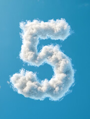 Fototapeta premium Whimsical Cloud Shaped Number 5 Against Serene Blue Sky Background