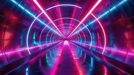 Fototapeta premium Neon Lights Tunnel: A Futuristic Architectural Design