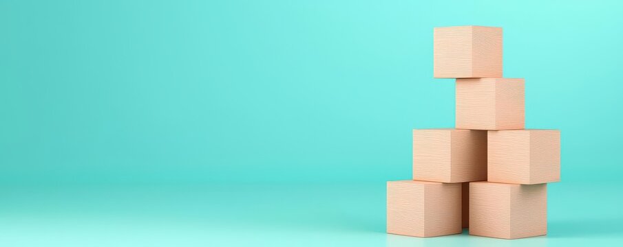 step by step concept. Wooden blocks, step-by-step assembly process, 3D illustration