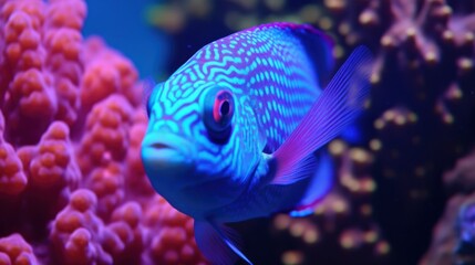Obraz premium A Vibrant Blue Fish Surrounded by Coral