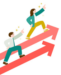 成功と成長を象徴するビジネスマン達のイラスト