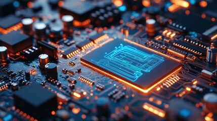Fototapeta premium Glowing Microchip: A Close-Up of Advanced Technology