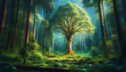 Obraz premium misty forest in the morning