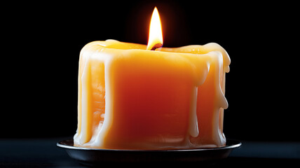 glowing candle with warm wax dripping down, creating cozy atmosphere
