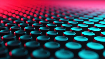Fototapeta premium A vibrant close-up of a textured surface with circular patterns, illuminated in shades of red and blue, creating a dynamic visual effect.