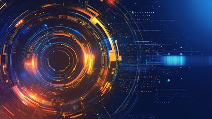 Obraz premium Abstract Digital Tech Background with Colorful Circular Patterns and Glowing Lines Representing Data Connectivity and Innovation in a Futuristic Environment