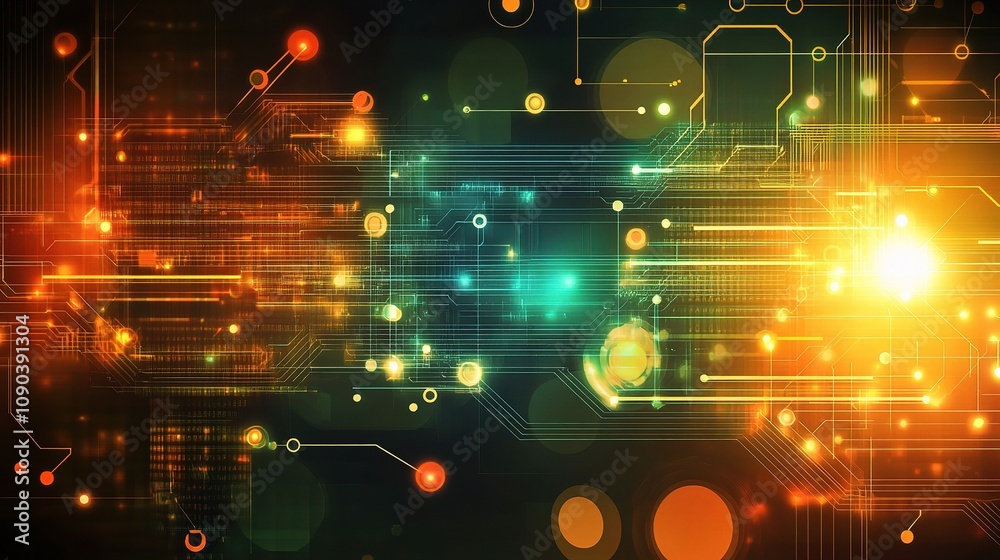 Poster abstract technology background with glowing lights and circuit patterns illustrating digital innovat