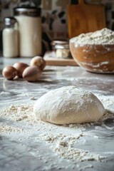 Fototapeta premium Flour, nuts and eggs for baking bread or cake.