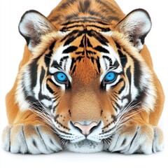 Obraz premium Tiger with blue eyes, white isolated background